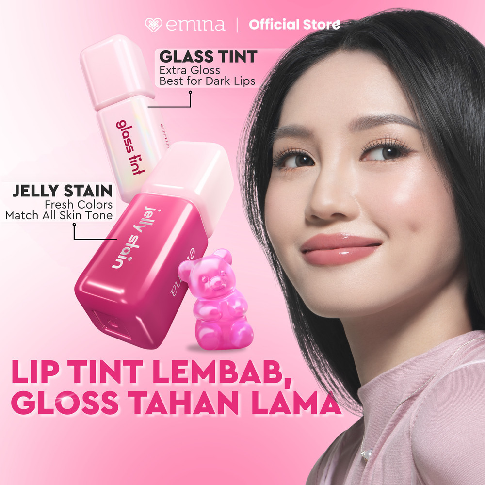 Emina Jelly Stain Lip Tint Korea Glossy Ombre Tahan 12 Jam / Merah Jingga Official - Gambar 2