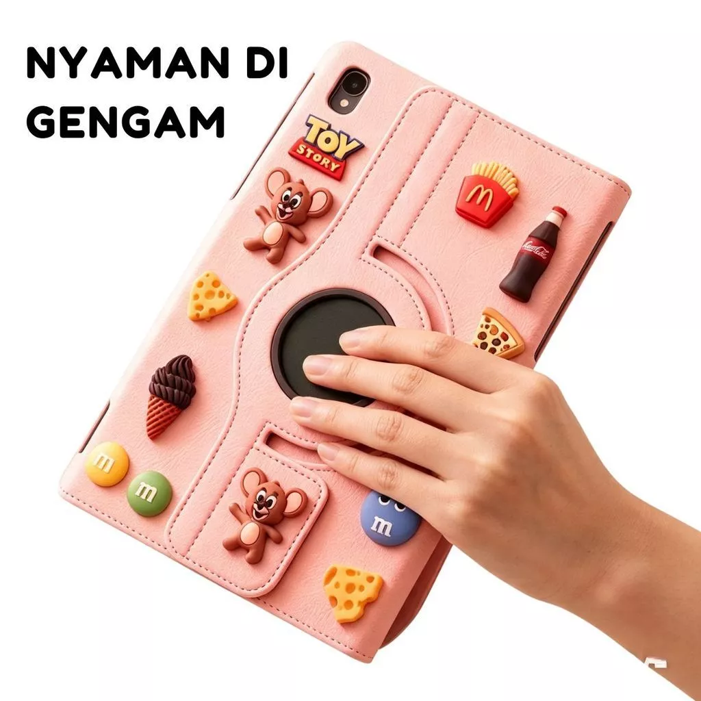 Leather 360° Cartoon Case iPad Gen 11th Gen 10 10.9" Air 4/5/6 10.9" Pro 11" Cover 3D Sticker Jerry Mouse Anti Bentur Rotating - Gambar 3