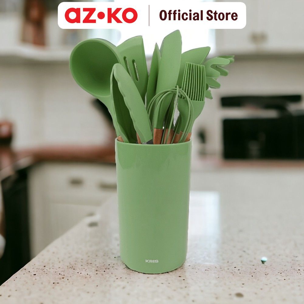 AZKO Culinart Set 10 pcs Peralatan Masak Dengan Holder - Hijau Avocado Cookware Set Paket Dapur Alat Masak Kitchen Set - Gambar 2