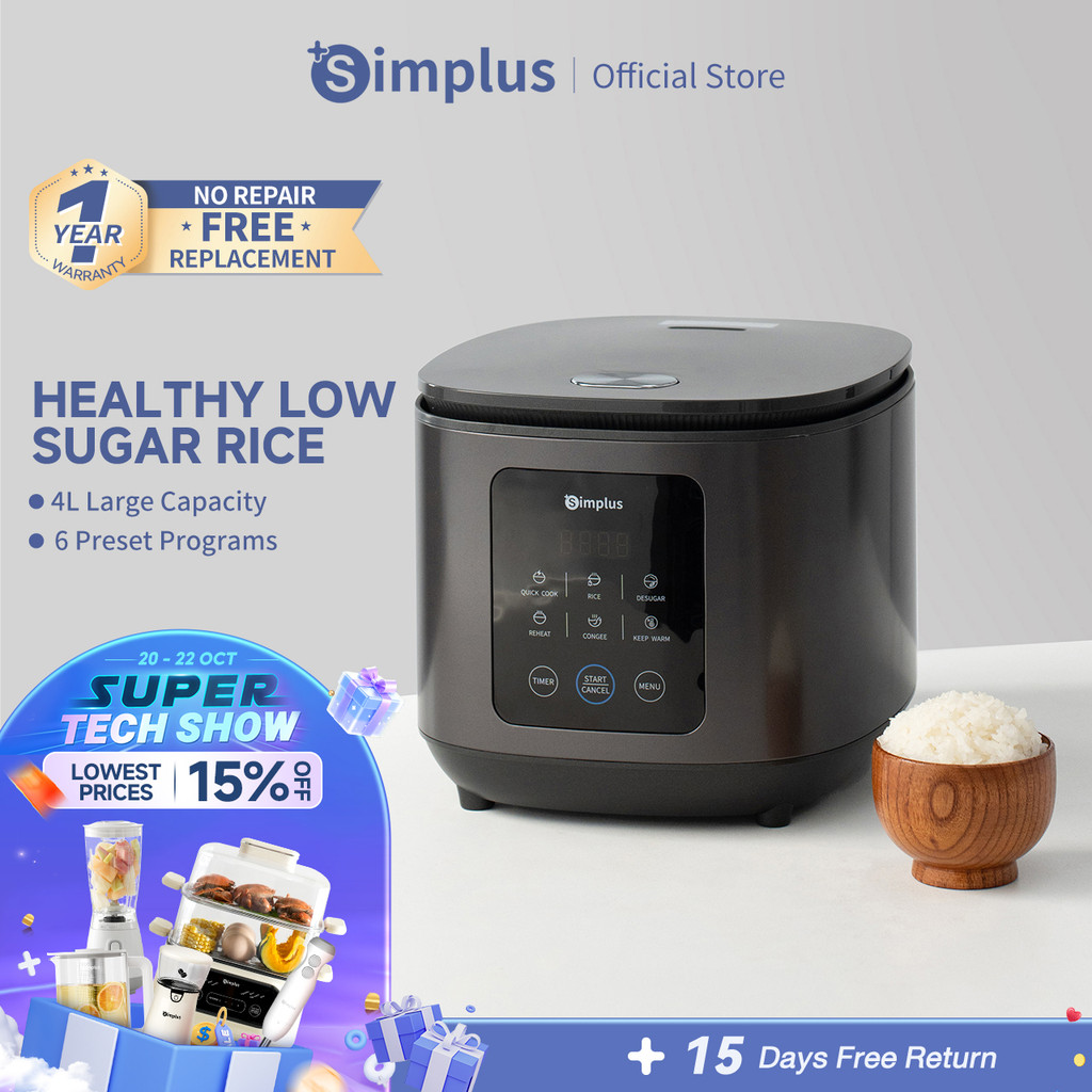 Simplus 4L Rice Cooker | Low Sugar Low Carbon | 6 Preset Programs | 24H ...
