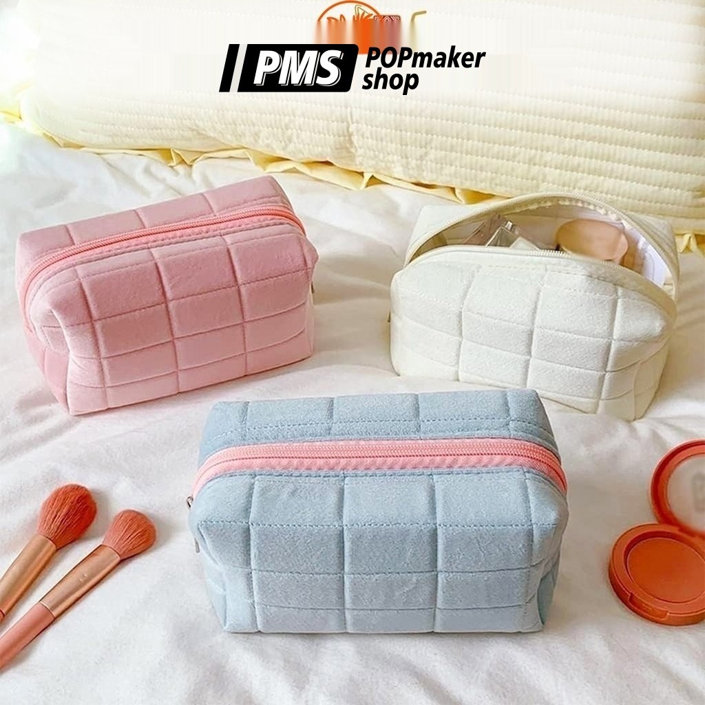 PoPmaker shop kotak pensil velvet multifungsi estetik warna pastel praktis cantik untuk makeup alat tulis sekolah H746 COD - Gambar 3