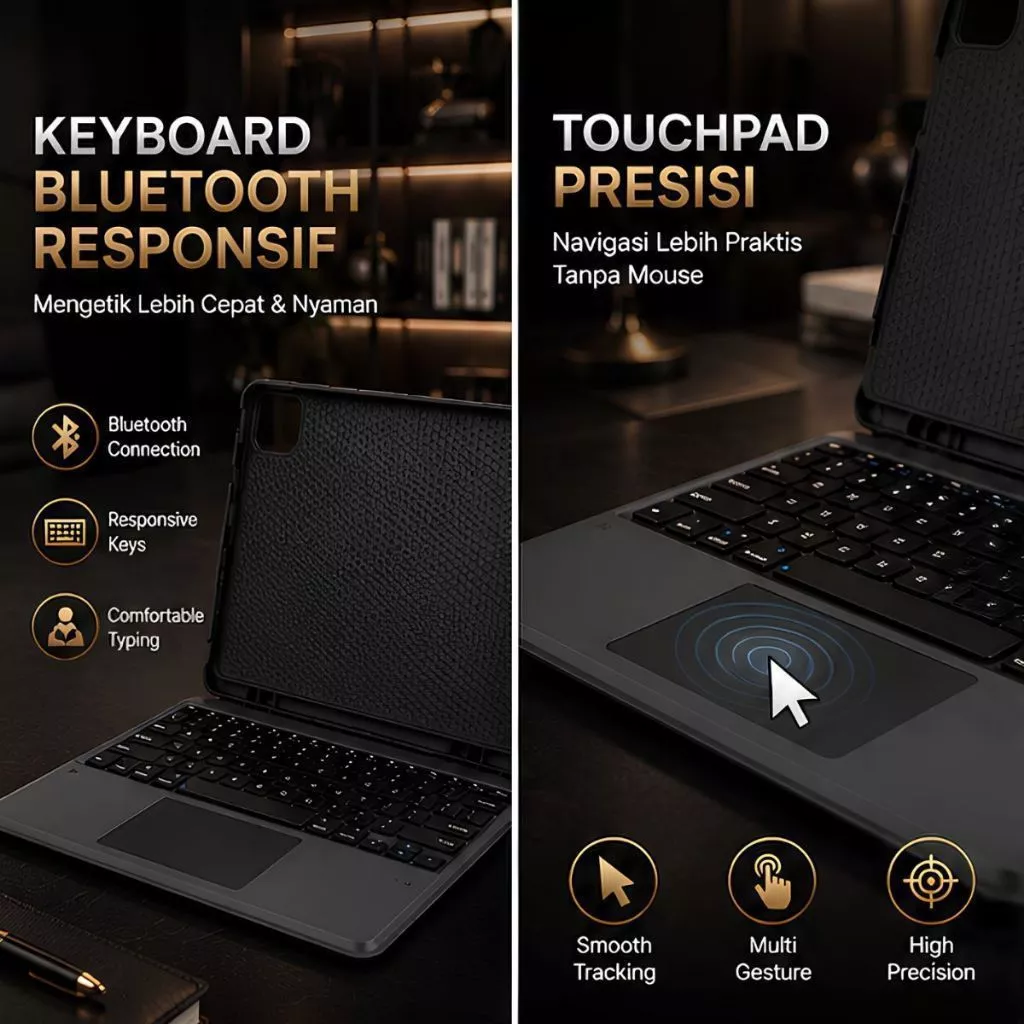 Folio Case Keyboard For Xiaomi Redmi Pad SE / Pro 12.4" Touchpad Cover Stand Flip Bluetooth Wireless - Gambar 3