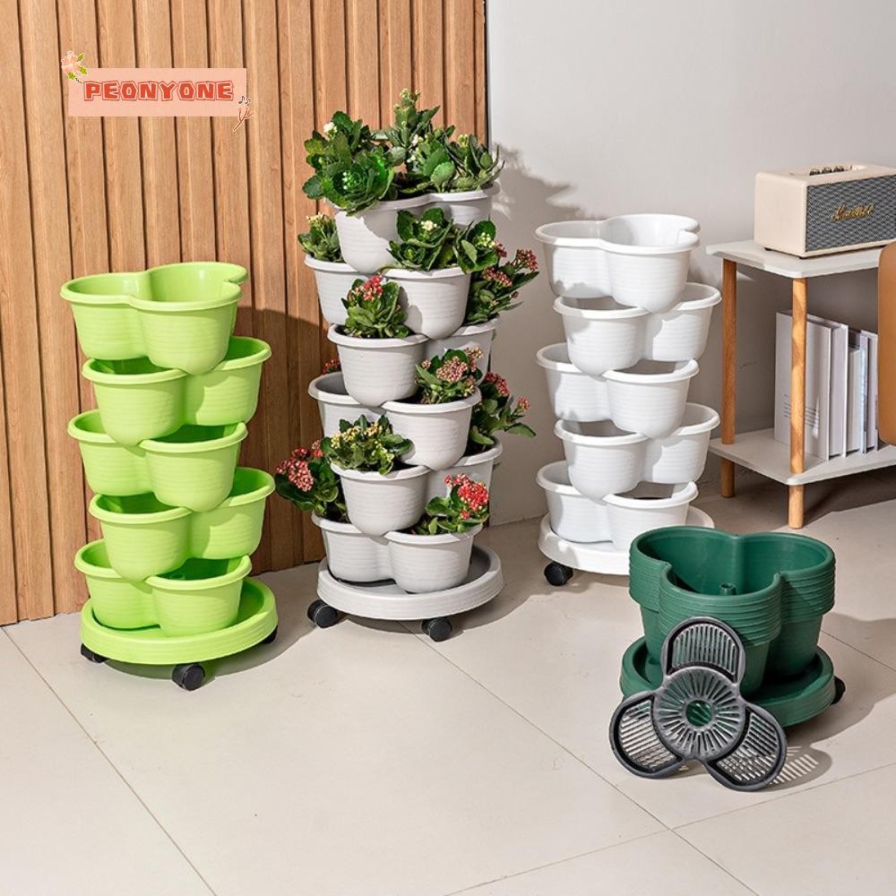 PEONYTWO Flower Pot, with Movable Casters Plastic Stackable FlowerPot ...