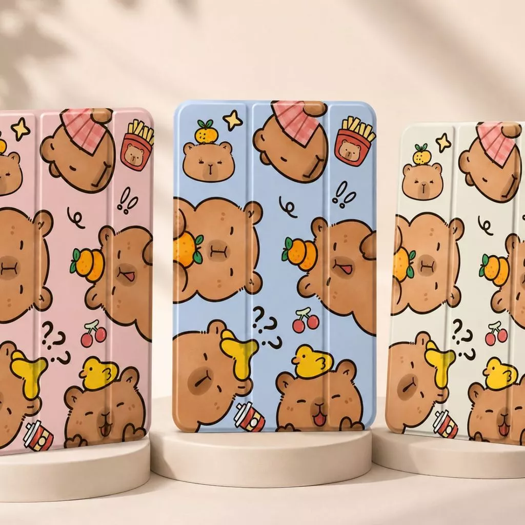 Flip Matte Case Galaxy Samsung A11+ A9+ S6 S10 Lite S9 FE S8 S7 A7 10.4" Cover Capybara Unyu Cute Casing Smart Trifold Autolock - Gambar 2