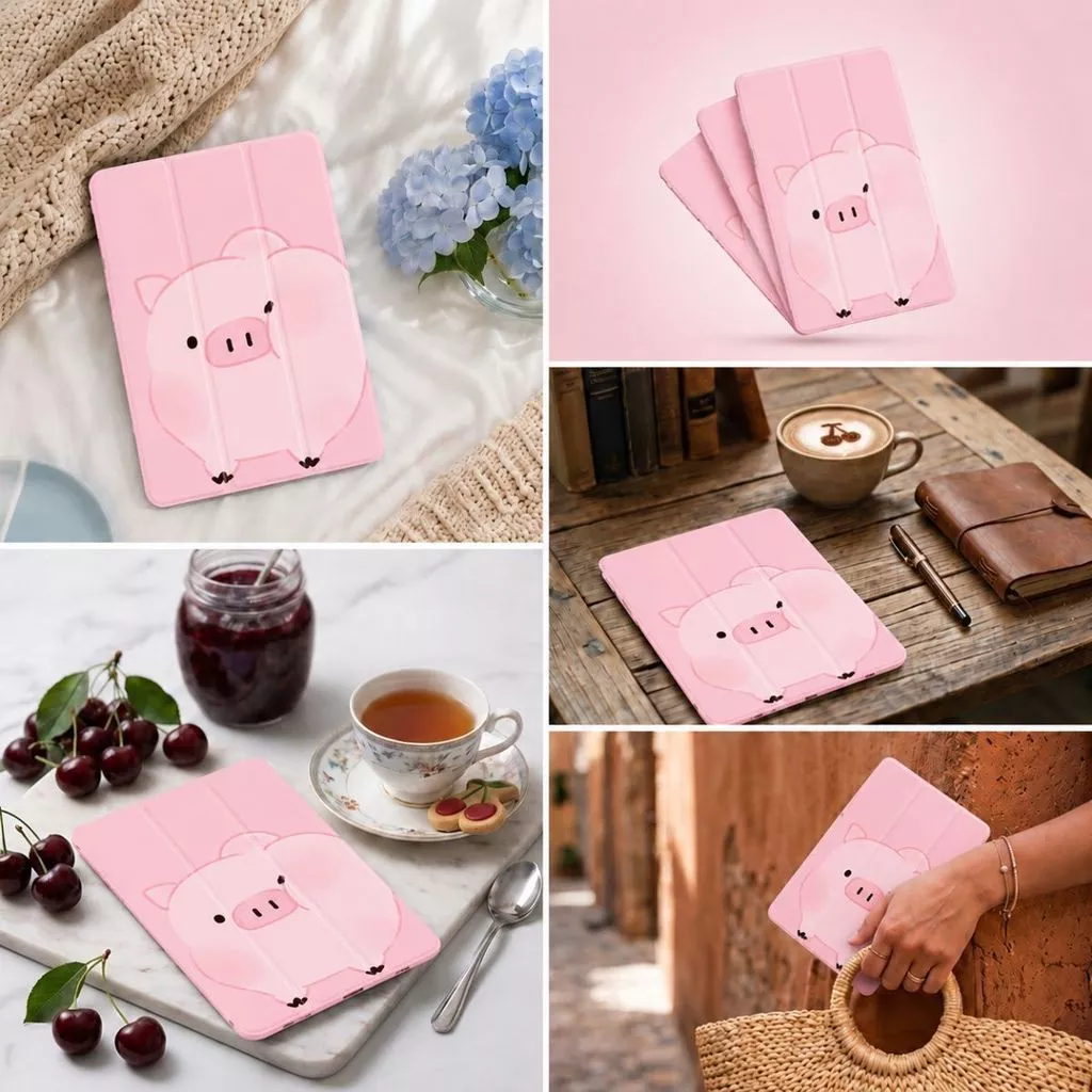 Flip Matte Cute Redmi Pad 2 11" Mi Pad 7 6 5 / Pad SE / 10.61 Motif Peeky Pig Casing Smart Cover Trifold Magnetic - Gambar 4