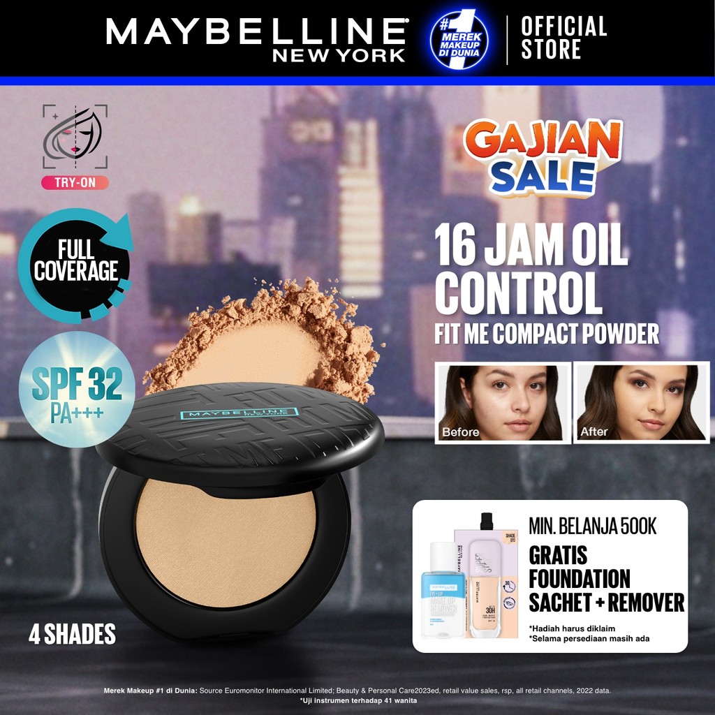 Maybelline Fit Me Matte + Poreless 16 Jam Oil Control Compact Powder Make Up Bedak Padat tahan 16 Jam Superstay Matte Vinyl Hypercurl TWC