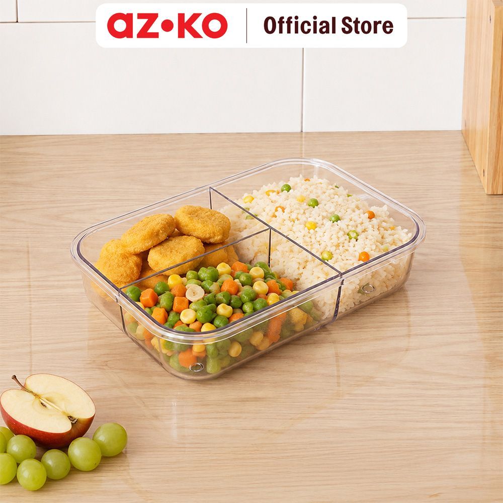 AZKO Picas Kotak Makan Plastik 3 Sekat Stripe 1 Liter Bento Box Meal Box Tempat Bekal Lunch Box Kotak Bekal - Gambar 2