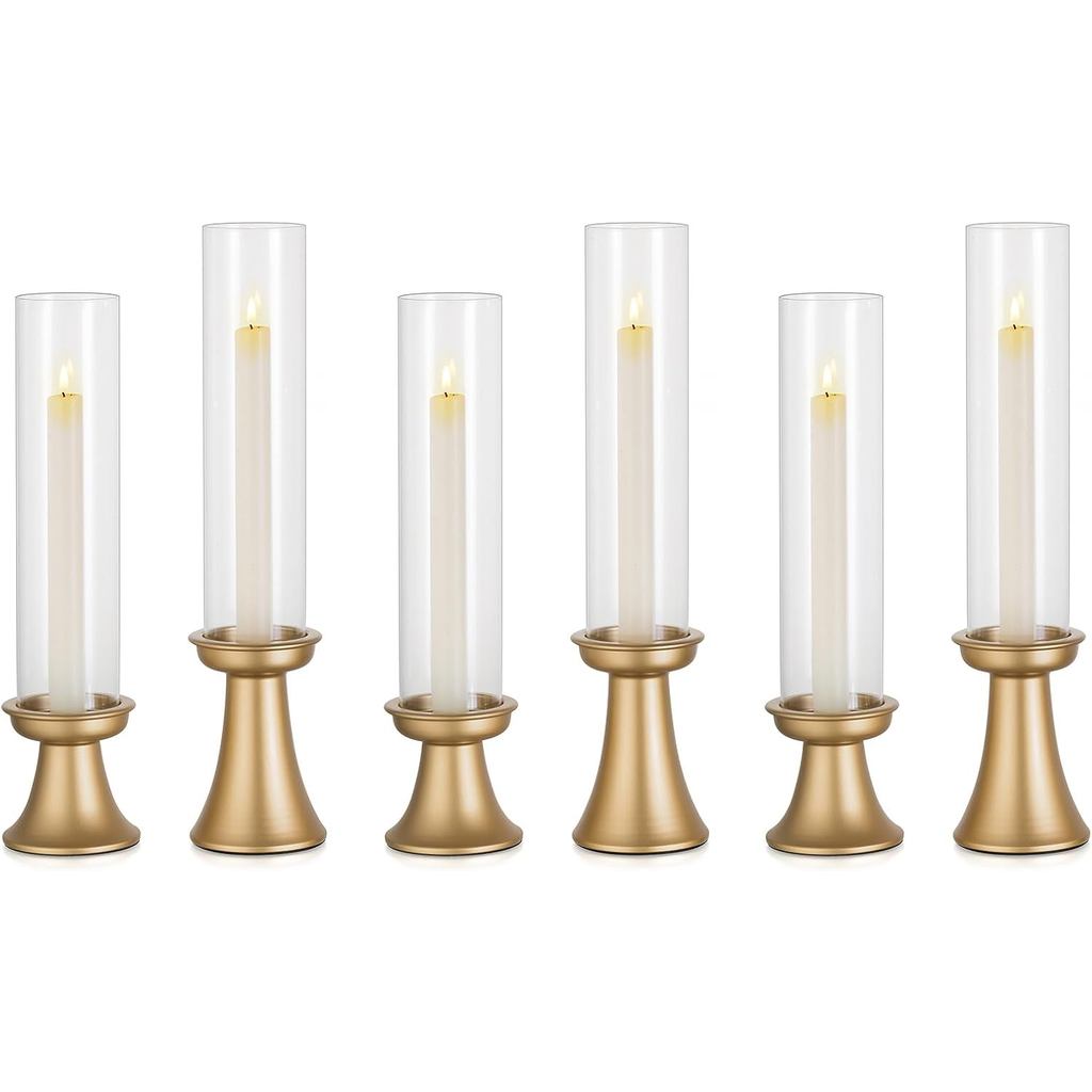 NUPTIO Gold Candlestick Holder for Centerpiece: Set of 6 Hurricane ...