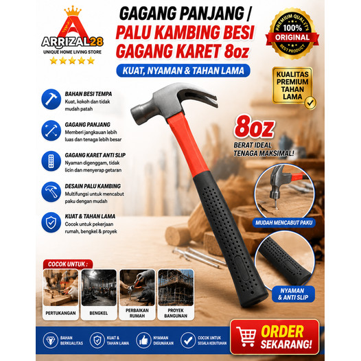 GAGANG PANJANG / PALU KAMBING BESI GAGANG KARET 8oz