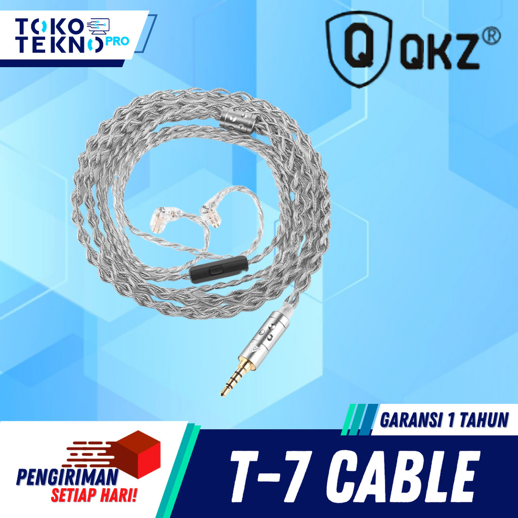 QKZ T7 / T-7 With Mic Oxygen Free Copper Silver Plated Kabel Braided Earphone IEM Upgrade Cable