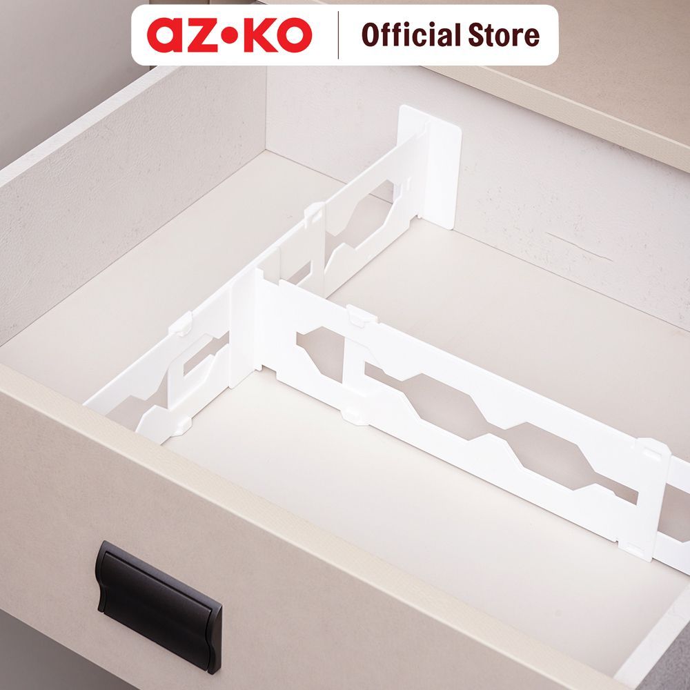 AZKO Stora Sekat Pembatas Laci Set 2 pcs - Putih Drawer Divider Sekat Laci Organizer Lemari Kompartemen Pakaian - Gambar 4