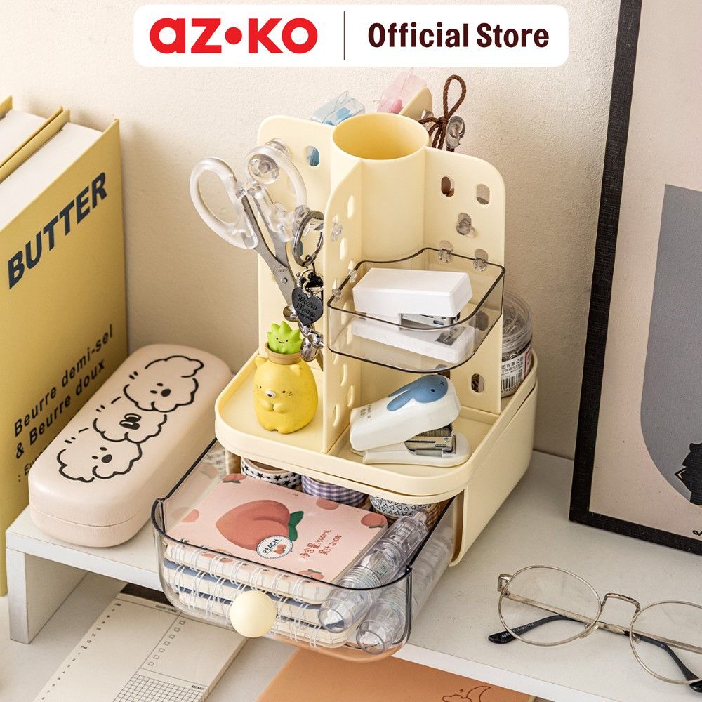 AZKO Stora Bloop Laci Penyimpanan Mini Rotating - Putih Ivory Laci Mini Storage Drawer Organizer Meja - Gambar 4