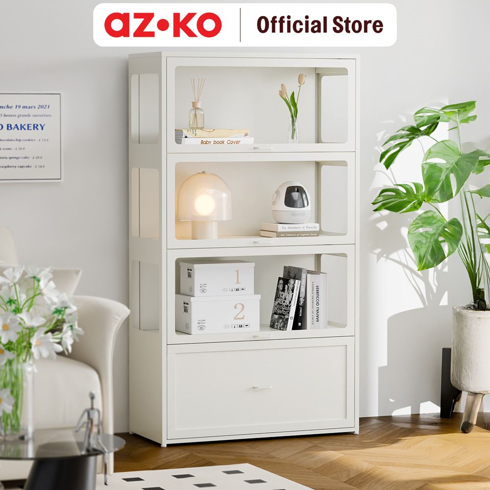 AZKO Stora Lemari Pajang 3 Tingkat Dengan Laci 80X35X144 cm - Putih Lemari Pajang Lemari Vitrin Display Cabinet Rak Pajangan Etalase Kabinet Display