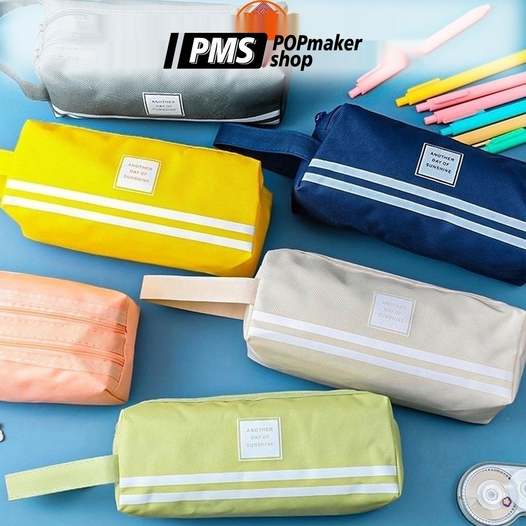 PoPmaker shop dompet alat tulis serbaguna kanvas anti air tahan sobek resleting halus modern untuk kuliah mahasiswa H561 COD - Gambar 4