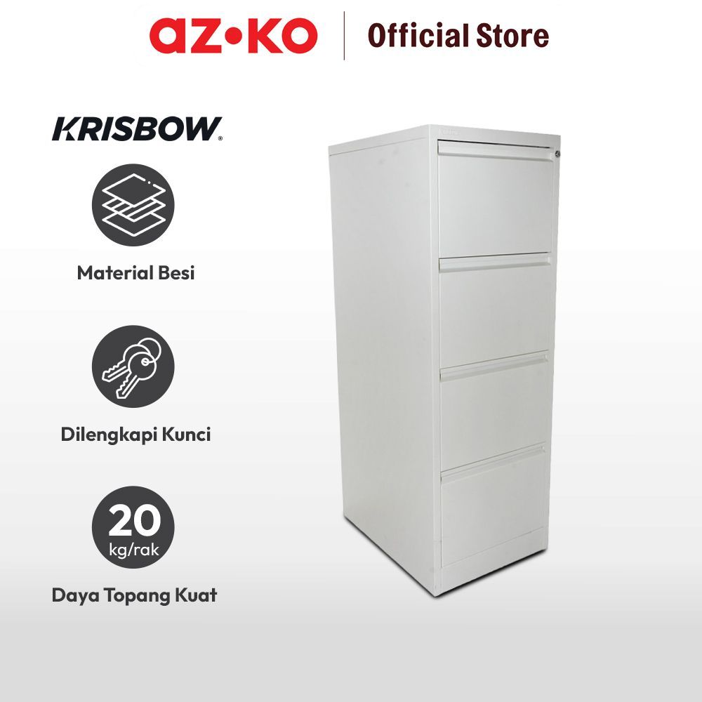 AZKO Krisbow Filing Cabinet Besi 4 Tingkat - Krem File Cabinet Filling Kabinet Laci Tempat Dokumen Arsip Berkas Document Storage Furniture Kantor - Gambar 3