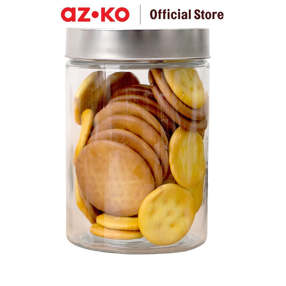 AZKO Culinart Stoples Kaca Round Transparan Toples Jar Food Container Setoples Wadah Penyimpanan Kedap Udara - Gambar 2