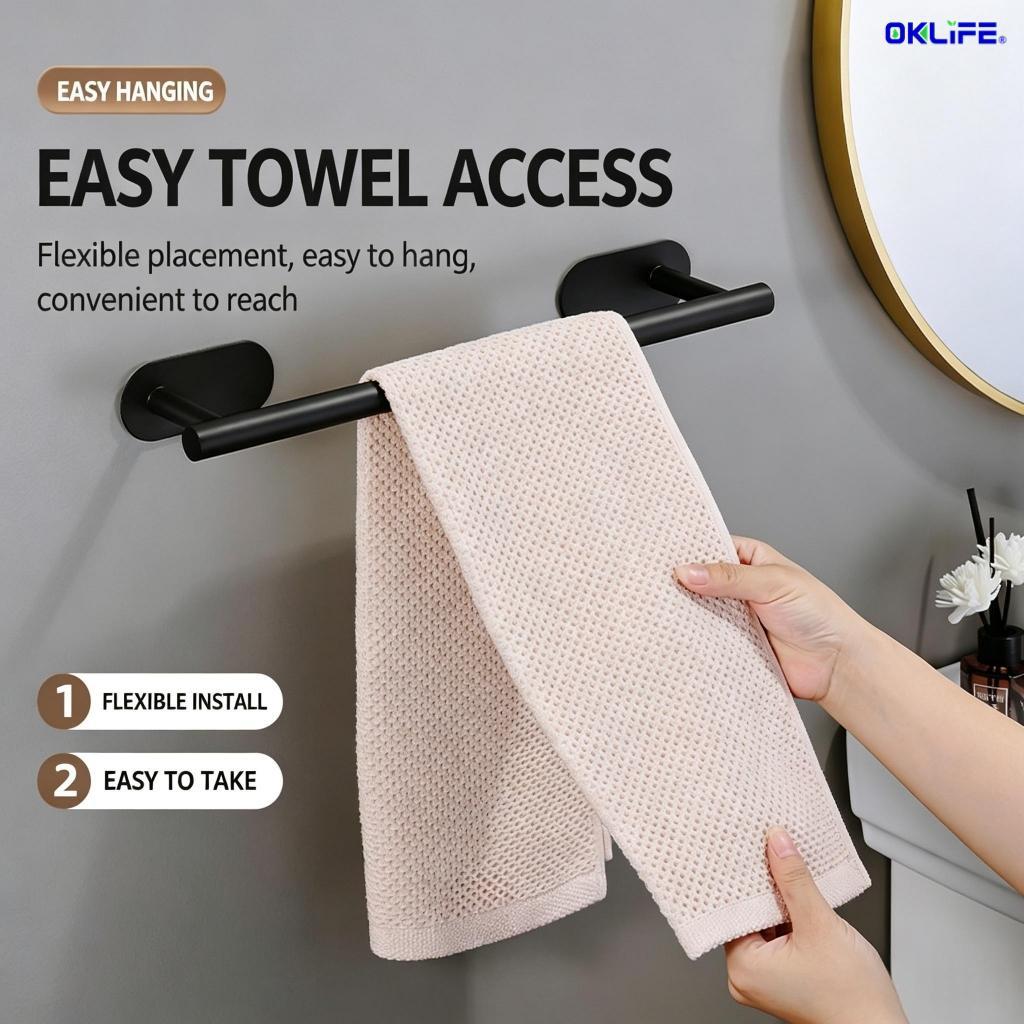 Self‑Adhesive Bathroom Hardware No Drill Towel Bar Paper Holder Towel Ring Hook Home Bathroom Supply view 6