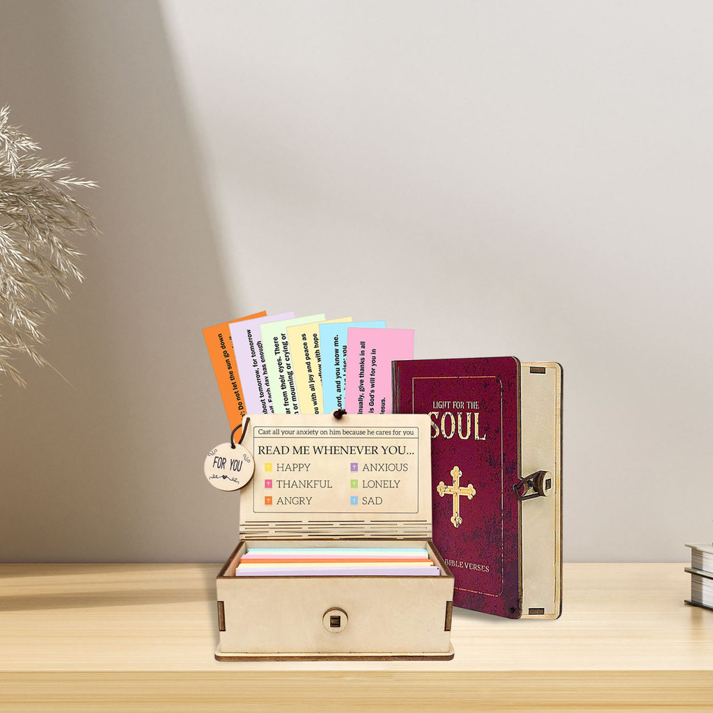 Wooden Bible Verses Box with 150 Prayer Cards Christian Bible Storage ...