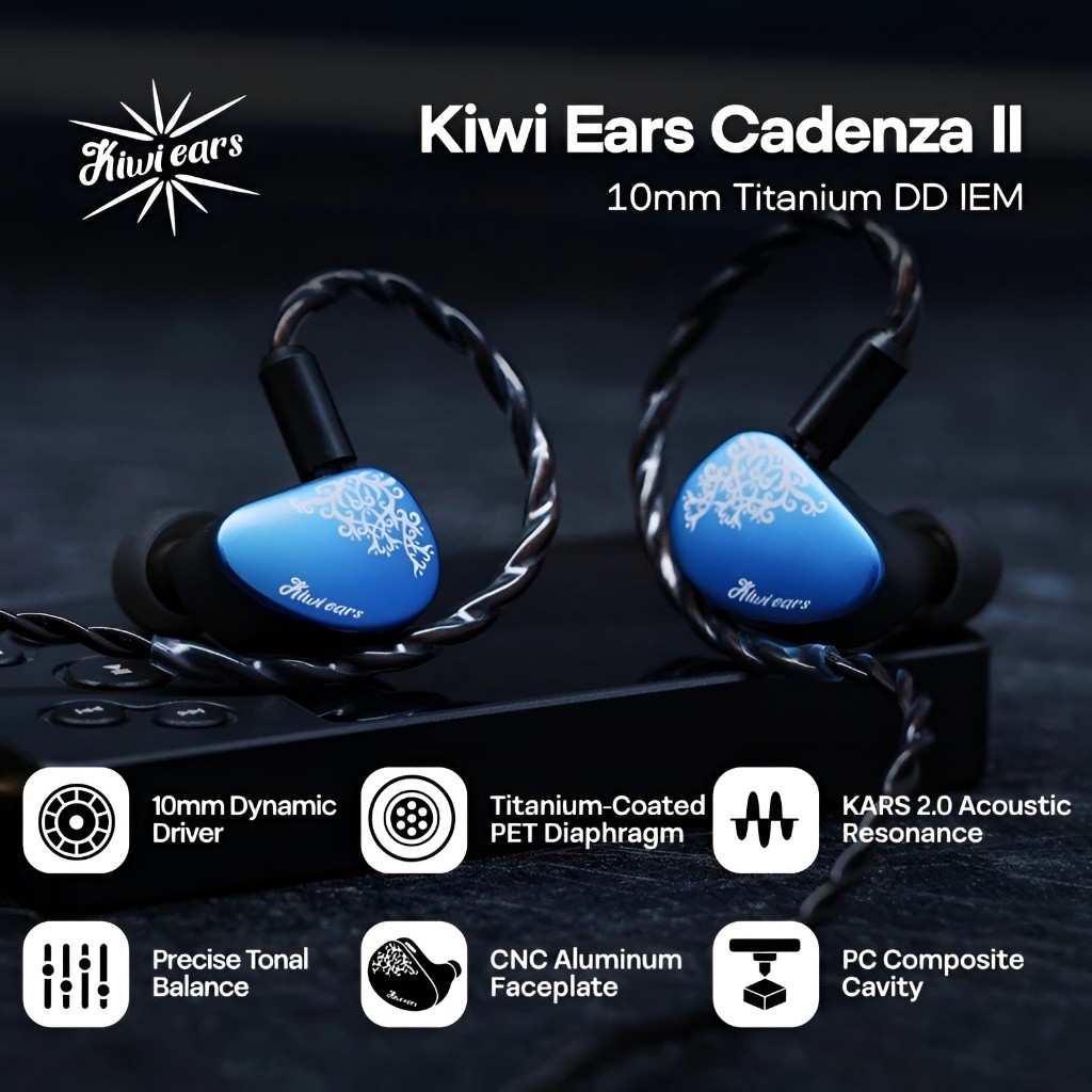 Kiwi Ears Cadenza 2 10mm Titanium DD with KARS 2.0 IEM In Ear Monitor Earphone - Gambar 3