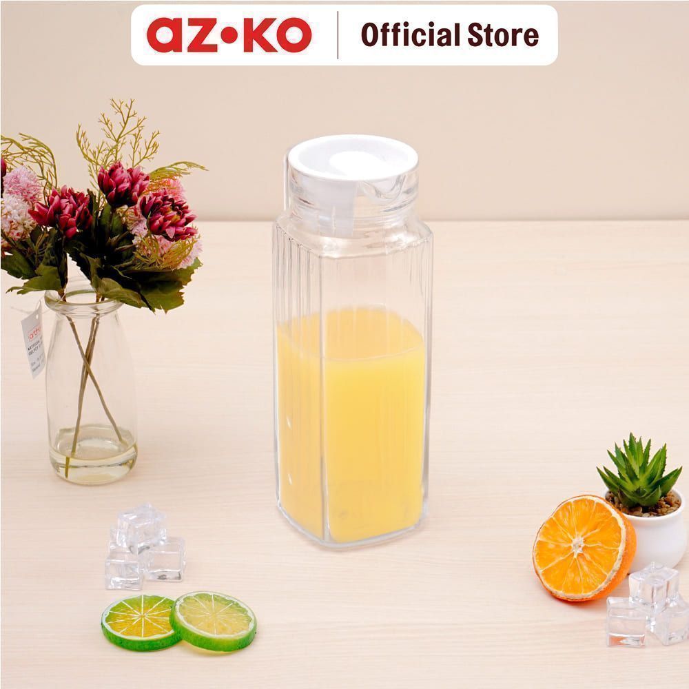 AZKO Culinart Teko Minum Kaca Dengan Tutup 1 Liter - Putih Water Jug Pitcher Air Carafe Minum Jug Rumah - Gambar 2