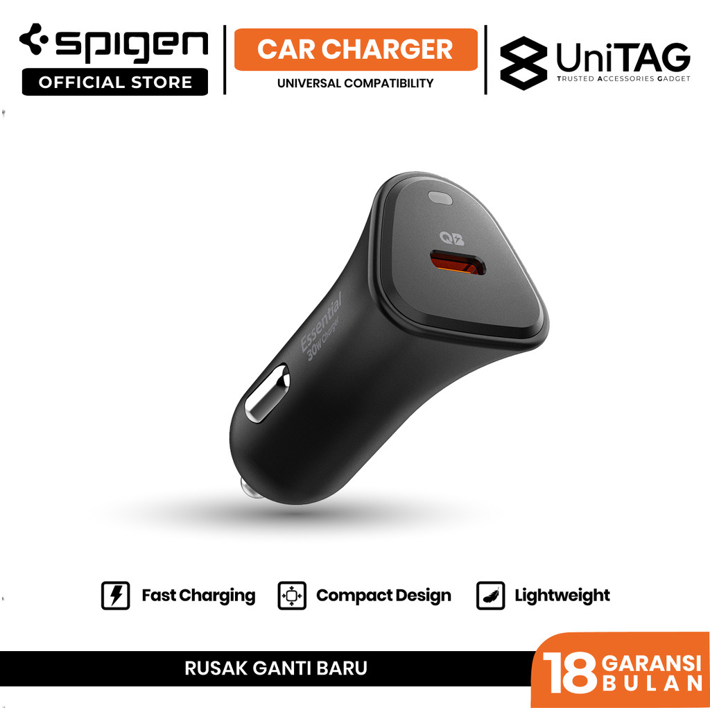 SPIGEN Car Charger Mobil 30W PD USB C Single Port Fast Charging Multi-Layer Safety Universal for iPhone Samsung