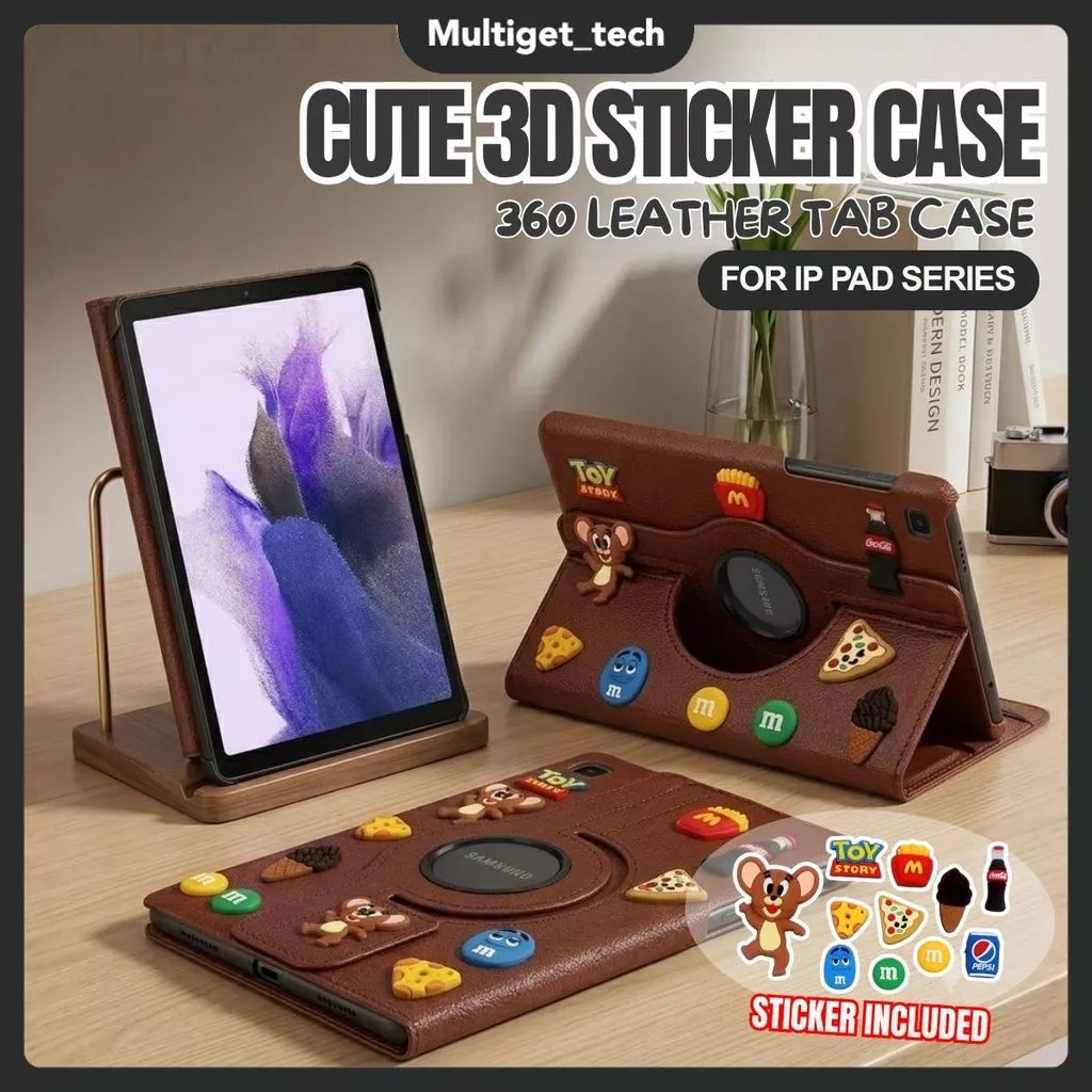 Leather 360° Cartoon Case iPad Gen 11th Gen 10 10.9" Air 4/5/6 10.9" Pro 11" Cover 3D Sticker Jerry Mouse Anti Bentur Rotating