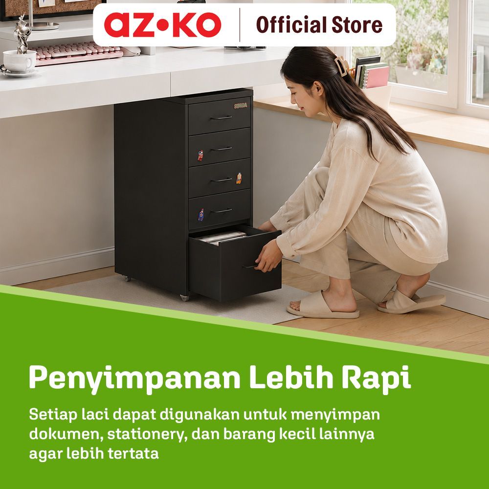 AZKO Stora Studia Laci Penyimpanan 5 Tingkat - Hitam Desk Drawer Organizer Tempat Alat Tulis Mini ge Laci Meja Kerja - Gambar 2