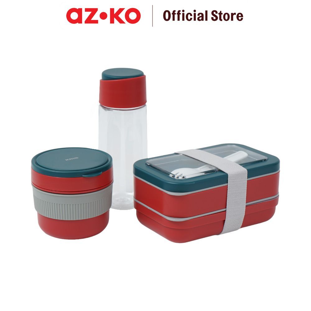 AZKO Kris Baggie Set Kotak Makan Dengan Botol Minum - Merah Bento Box Meal Box Tempat Bekal Lunch Box Kotak Bekal