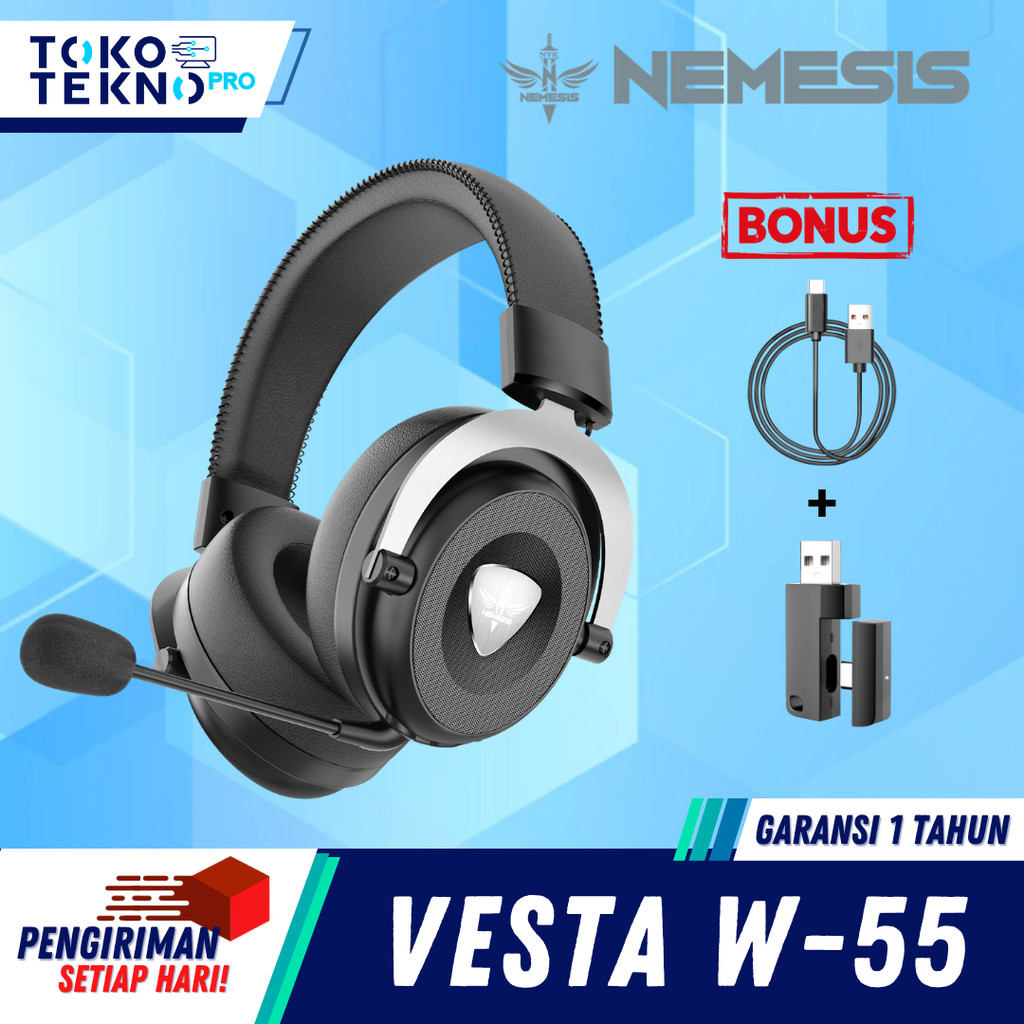 NYK NEMESIS VESTA W55 / W-55 Headset 3 Mode Connetion Immersive Sound Detachable Microphone for PC Laptop Console