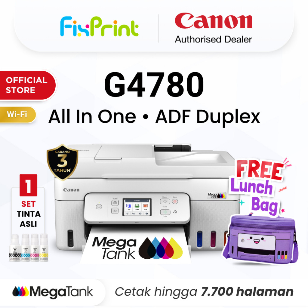 FixPrint Printer F4 Wifi Canon G4780 - Ink Tank ADF Duplex Printing Wireless All In One MacOS - Garansi 3 Tahun - Pengganti L5290 T720DW T730DW