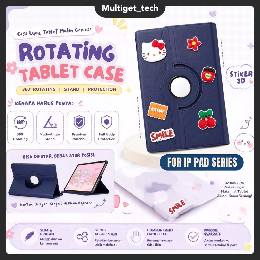 Cute Case Helo Kitty Red Leather 360 iPad Gen 11th Gen 10 10.9" Air 4/5/6 10.9" Pro 11 Inch 360 Rotatable Stand Mini 1 2 3 4 5 6 7 3D Stiker