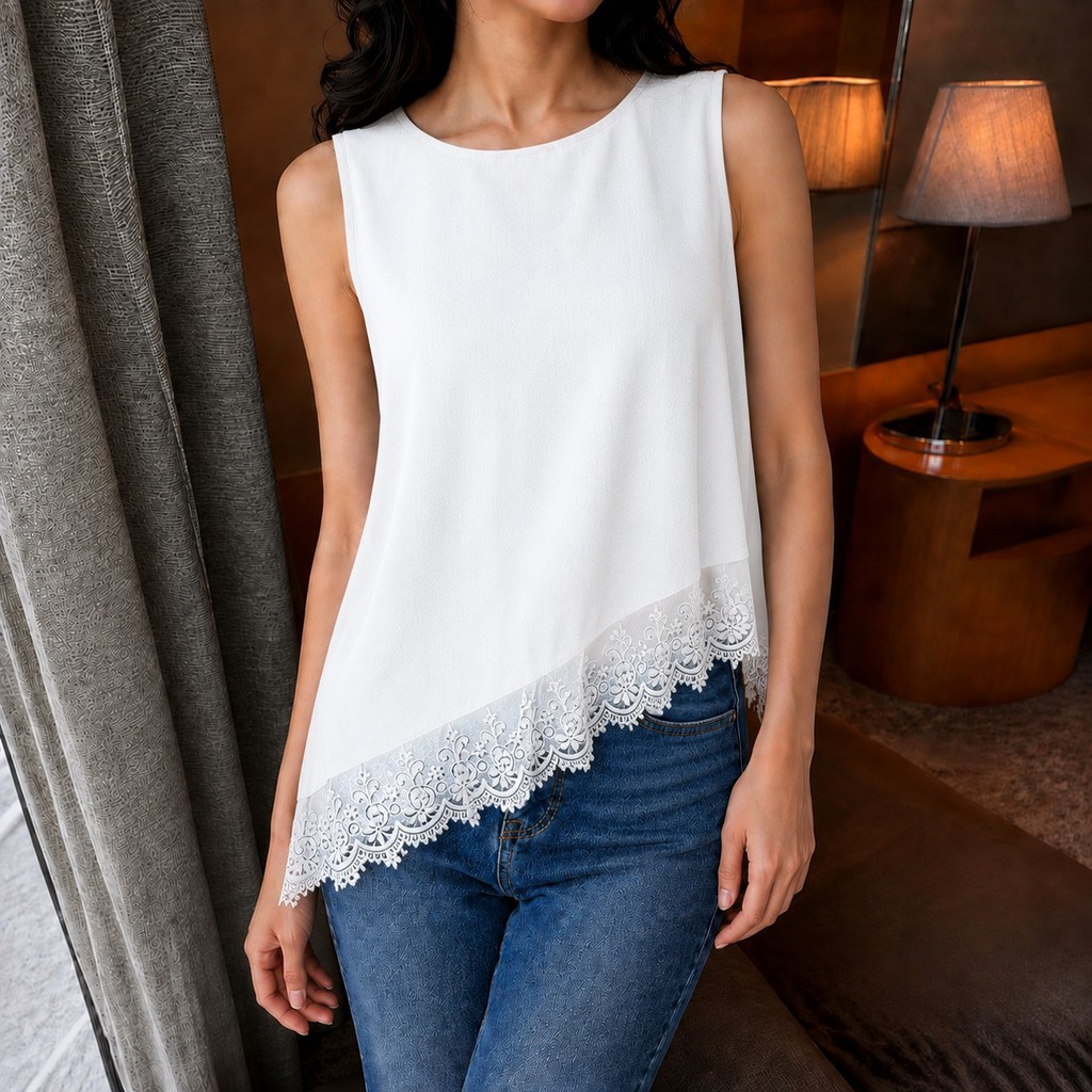 Vallina Outfit Reyna Satin Inner Top Polka Asimetris Blouse Wanita Korean Style Atasan Satin Casual Aesthetic - Gambar 3