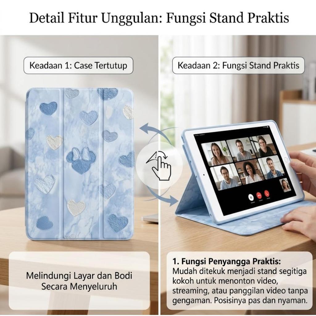Case Matte Cute Love For iPad Gen 11" Gen 7 8 9 10.2" Air 4 5 6 Gen 10th 10.9 inch Motif Cartoon Minnie Mouse Mini 1 2 3 4 5 6 7 Pro 11" Smart Casing - Gambar 3