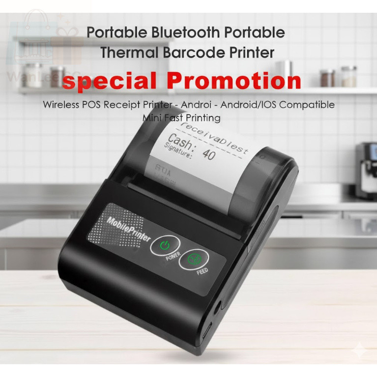 WanLee SG 58mm Bluetooth Thermal Printer Portable Mini Receipt Label ...