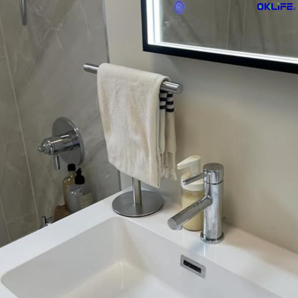 Waterproof Anti-Rust Stainless Steel T Bar Towel Rack Freestanding Desktop Towel Stand Stable Base Towel Holder view 7