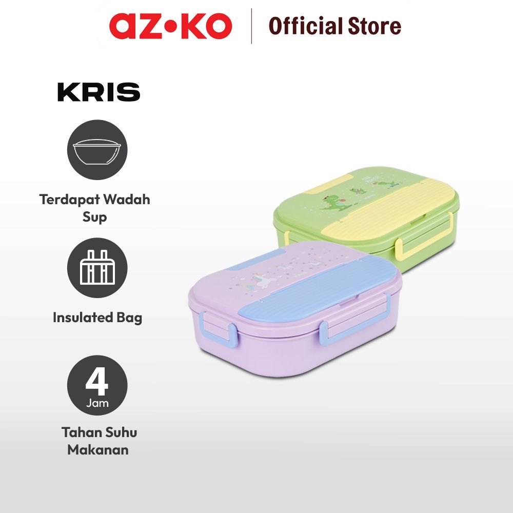 AZKO Kris Kotak Makan 4 Sekat Dengan Soup Pot & Tas 1.5 Liter Bento Box Meal Container Tempat Bekal Lunch Box Kotak Bekal - Gambar 3