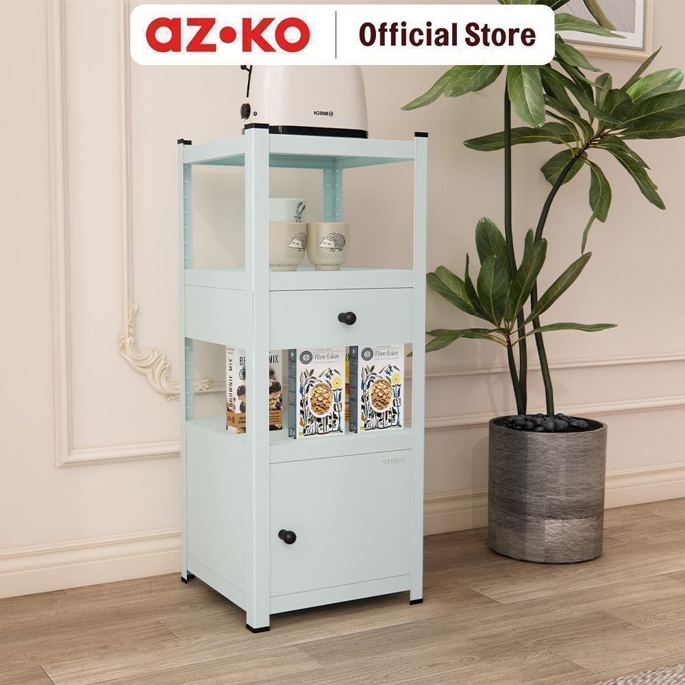 AZKO Stora Spacio Kabinet Dengan Laci Penyimpanan - Hijau Mint Lemari Simpan Kabinet Serbaguna Rak Penyimpanan Tempat Barang - Gambar 3