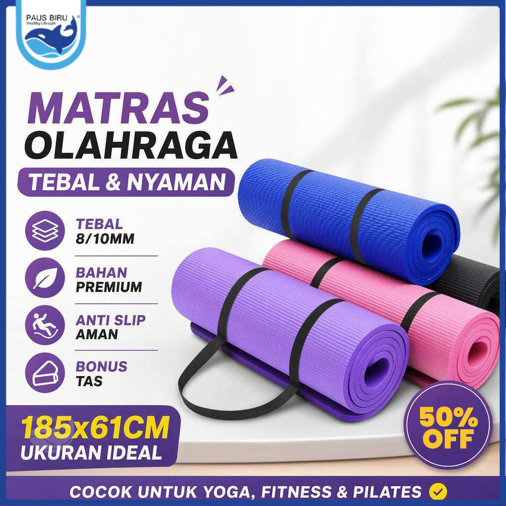 Paus Biru - Yoga Mat Paus Biru / Sport & Pilates Mat / Gym Mat 8mm Nbr Matras Olahraga Yoga Mat NBR Matras Olahraga Matras Yoga Anti Slip Karpet Olahraga Tebal 8/10mm
