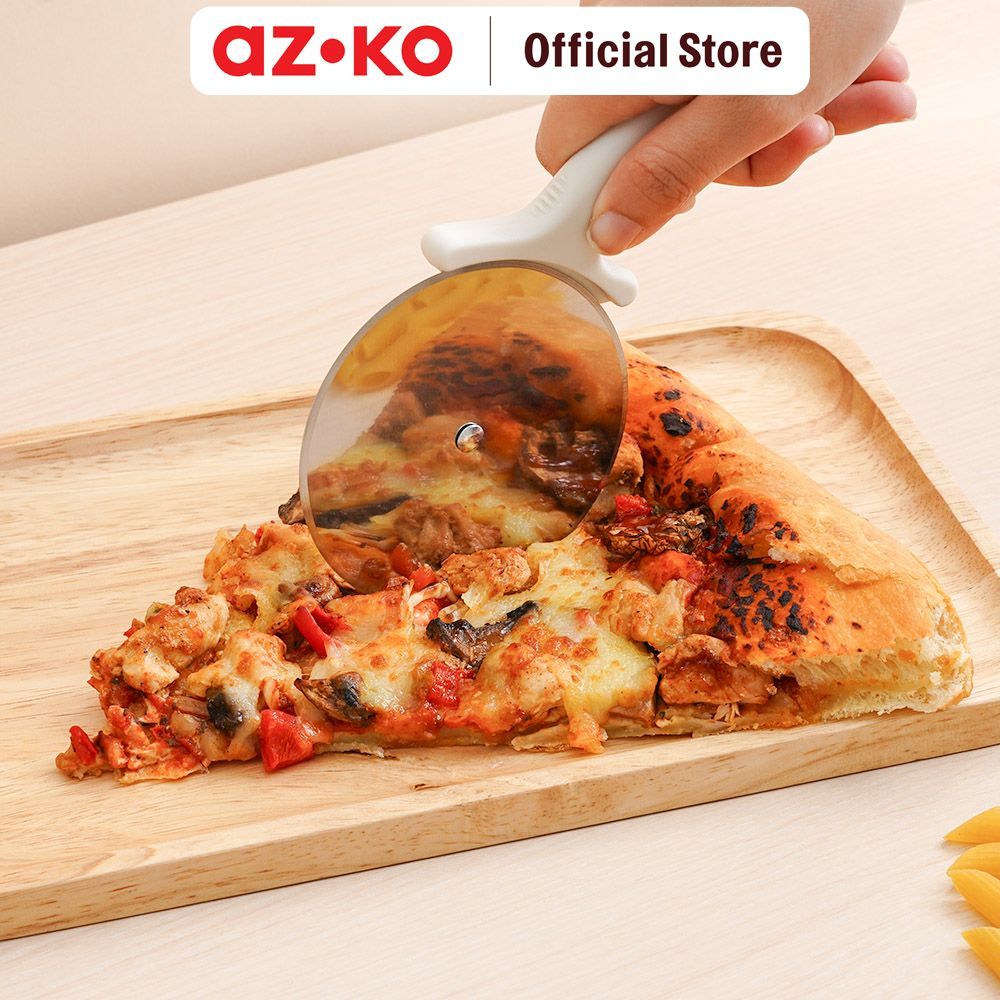 AZKO Culinart Pisau Roda Pemotong Pizza - Krem Beige Rotary Slicer Baking Tool Dough Wheel - Gambar 3