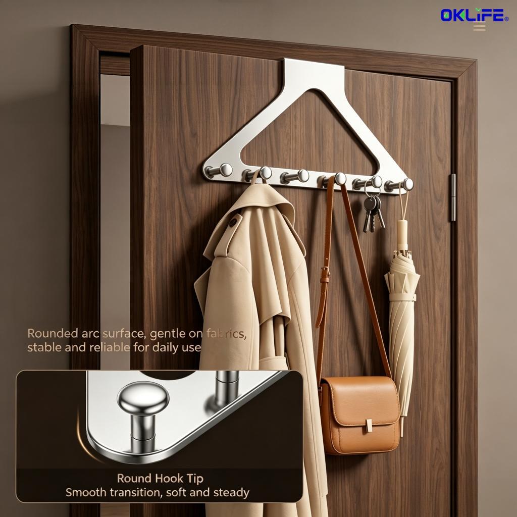 Metal Over The Door Hook Hanger Rack Multi‑Hook Door Back Storage Organizer for Clothes Bag Keys view 6