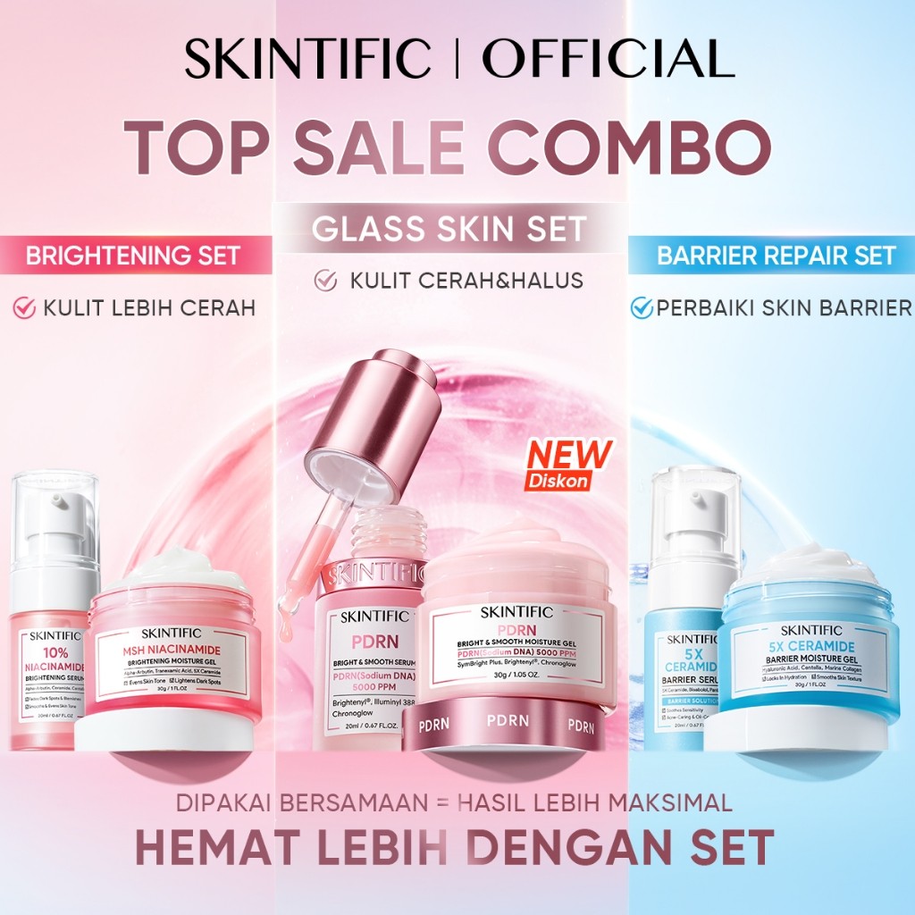SKINTIFIC - 2pcs Skincare Set / Serum + Moisturizer / PDRN Glass Skin Glowing Brightening Retinol Anti-Aging Vitamin C 377 Dark Spot Barrier Soothing Gel Acne Treatment Acne Calming Peeling 5X Ceramide Niacinamide Oil-control Sensitive Kulit Berminyak