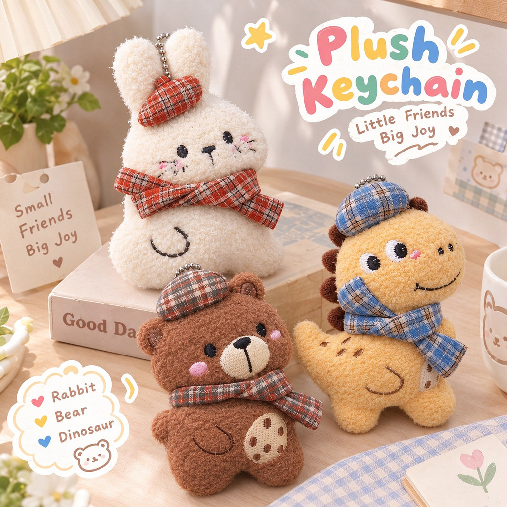 Creative Cute Plush Animal Keychain - Rabbit Bear Dinosaur Wearing ...