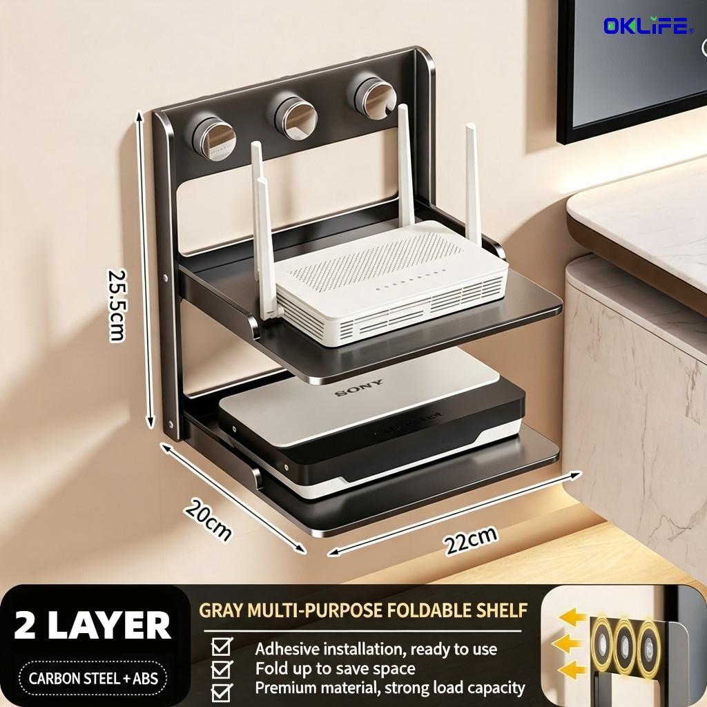 Wall Mount Adhesive Router Projector Shelf Double Layer TV Box Modem Storage Rack Space‑Saving Home Organizer view 10