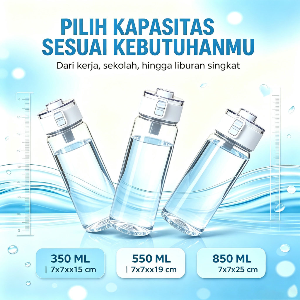 GOKOTTA Botol Minum Sport 350 550 800ml/Transparan Estetik Botol Air Minum /Gelas Plastik Tahan Suhu Tinggi BPA FREE - Gambar 2