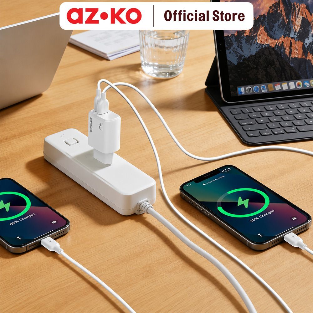 AZKO Sovox Kepala Charger 1 USB-A & 1 Type-C Dengan Kabel 1 Meter - Putih Adaptor Fast Charging Charger Set Kabel Travel Charger Pengisi Daya - Gambar 4