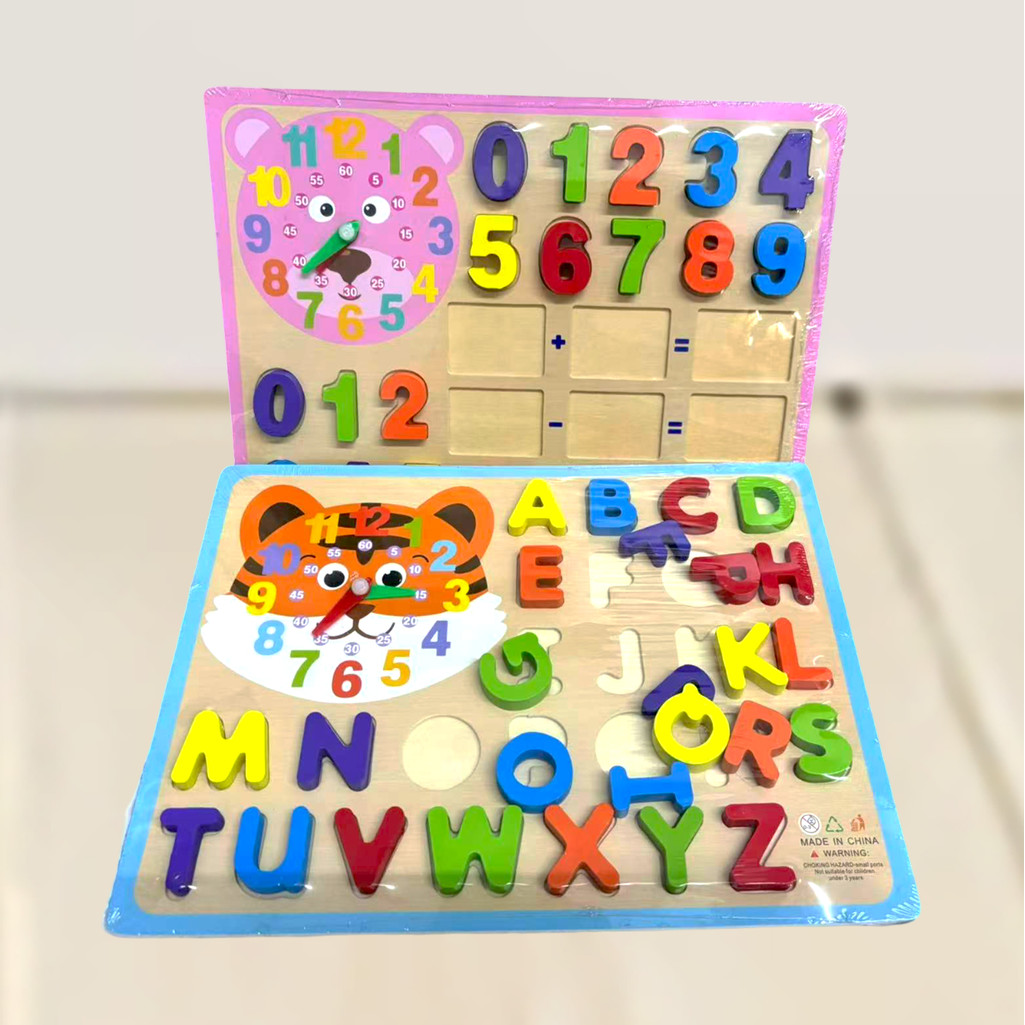 Montessori Wooden Puzzle Clock Alphabet Board & Number for Party Gift ...