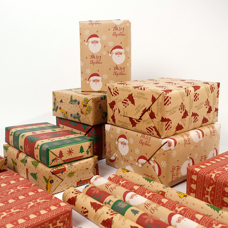 Roll Pack Large Size 3m Christmas Kraft Paper Gift Wrapping Paper Elk ...