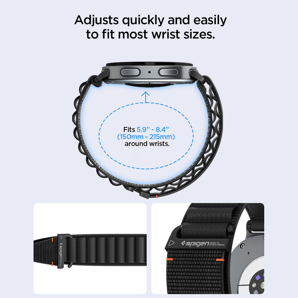SPIGEN Strap for Samsung Galaxy Watch 9 8 40mm 44mm 46mm WBF1 Nylon Fabric Black Band - Gambar 3