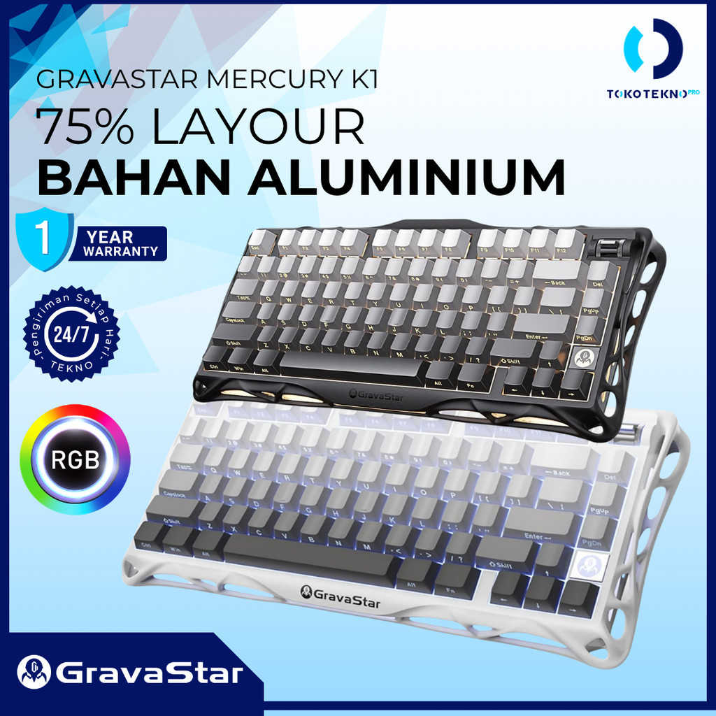GravaStar Mercury K1 / K-1 75% Wireless Mechanical Gaming Keyboard RGB Backlit Gasket Mount Hot Swappable Linear Switches