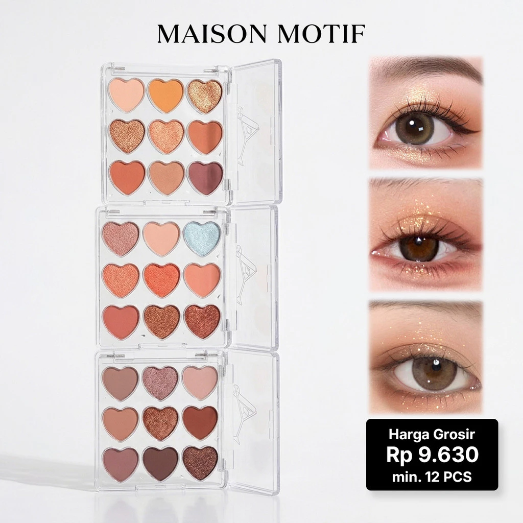 GROSIR 12 Pcs Eyeshadow Palette 9 Warna Heart Matte Shimmer Glitter Tahan Lama Earth Tone 257 5176